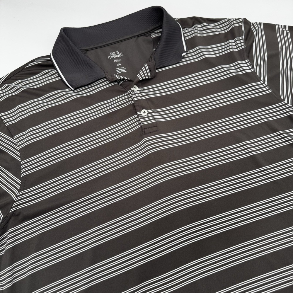 Haggar Cool 18 Performance Mens Large Polo Shirt Golf Striped Gray Green L